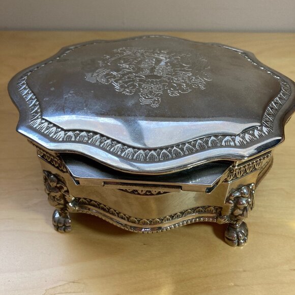 Vintage silver-plated jewelry trinket box Briish Coat of Arms - Picture 4 of 5